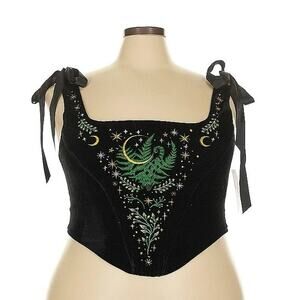 NWT Restyle Corset Top Bows Goth Black Moon Witchy Fairy Ren Fair Whimsy Velvet